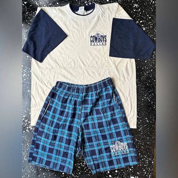 Vintage 90s Dallas Cowboys NFL Plaid Short/Shirt set Made in USA NWOT NOS - Picture 1 of 5